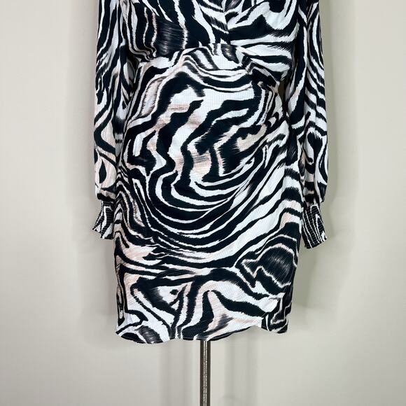 by Anthropologie | Abstract Graphic Zebra Print Black White Draped Mini Dress 14 - Picture 4 of 10